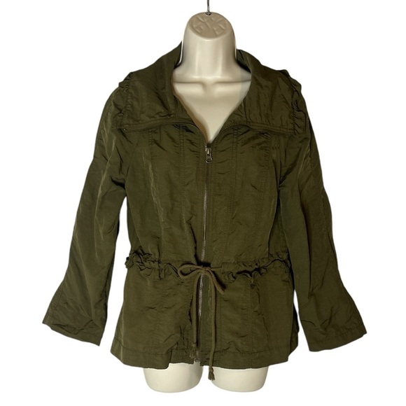 Loft army green jacket with front zipper and drawstring waist size MP - Picture 1 of 6